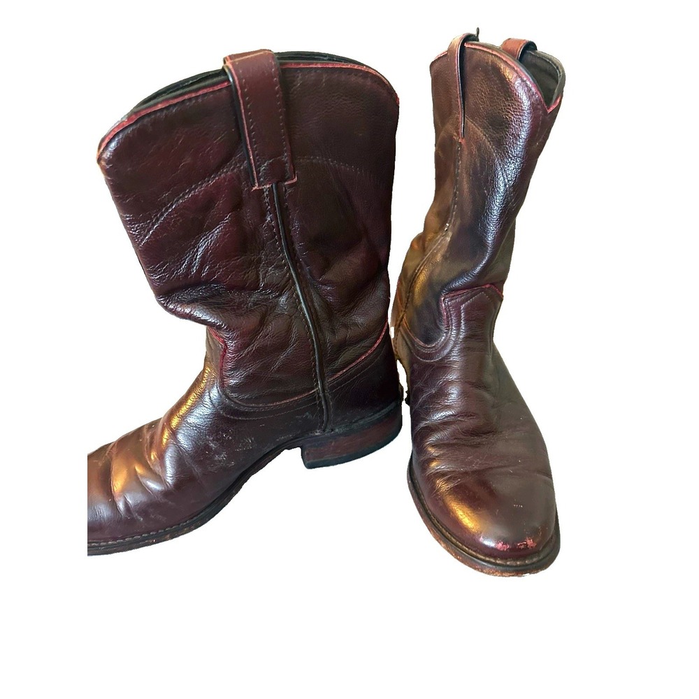 J. Chisholm Men's Leather Western Pull-On Boots Brown Size 8 MPN 63677